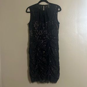 Eliza J Dress Sz 10 Black Ruched Lace Sheath Formal Feminine Special Events